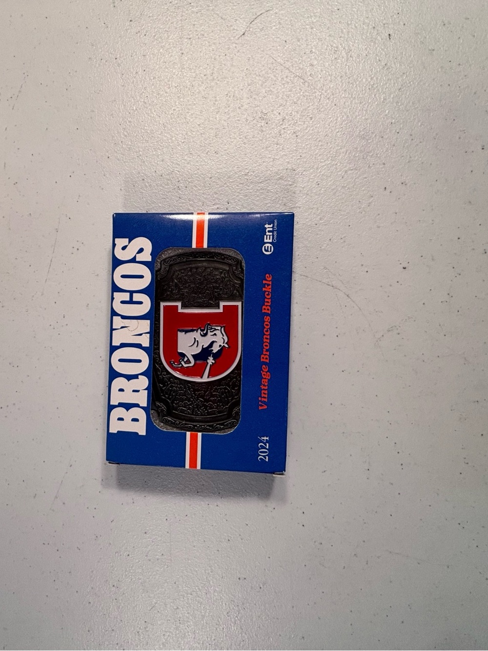 Denver Broncos Metal Belt Buckle - Blue and Red